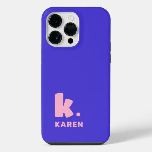 Bold monogram initial and name blue pink iPhone 14 pro max case