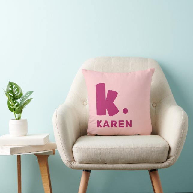 Bold monogram initial and name pink cushion (Chair)