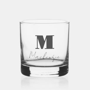 Bold Monogram Initial Fancy Script Custom Whiskey Glass