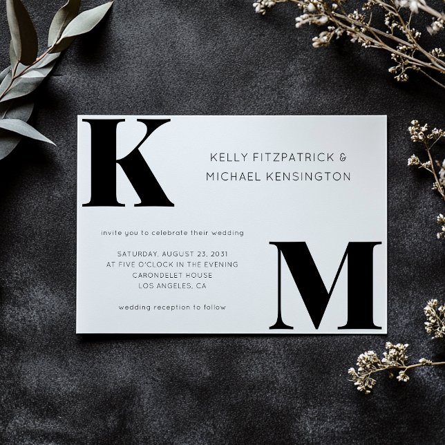 Bold Monogram Initials Modern Minimal Wedding Invitation (Creator Uploaded)
