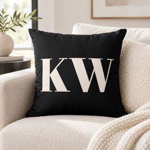 Bold Monogram Initials Personalised Custom Black Cushion
