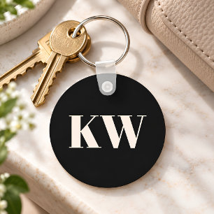 Bold Monogram Initials Personalised Custom Black Key Ring