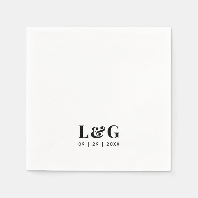 Bold Monogram Minimal Black and White Wedding Napkin (Front)