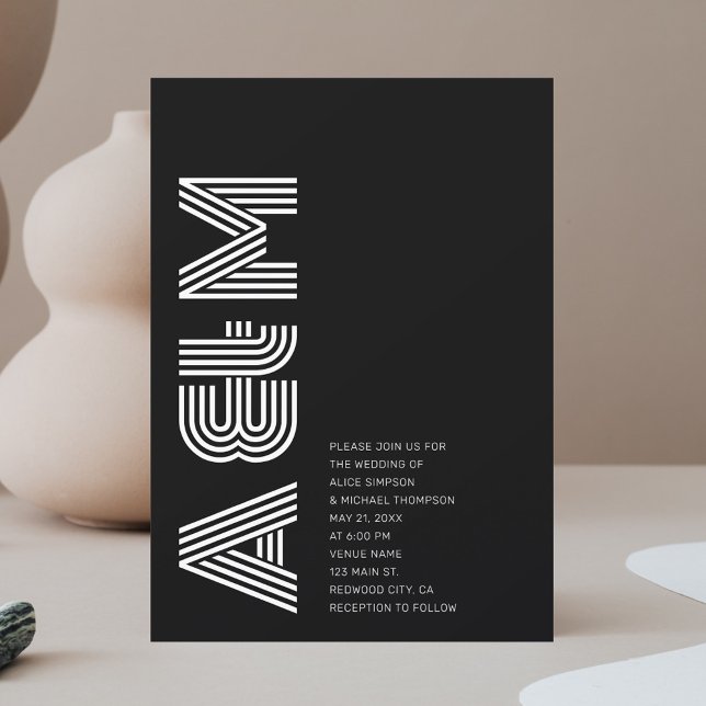 Bold Monogram Minimalist Black Invitation (Creator Uploaded)