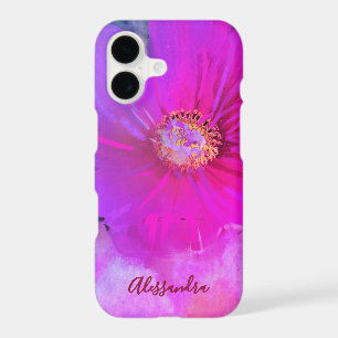 Bold Monogram Name Floral Hot Pink Watercolor 