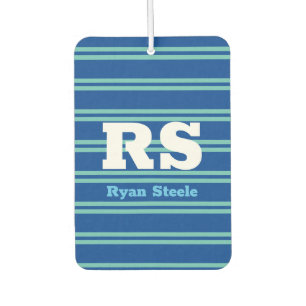 Bold Monogram & Name, Lt Teal Lines on Deep Blue Car Air Freshener