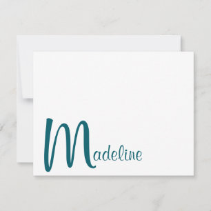 Bold Monogram Name Script Dark Teal Note Card