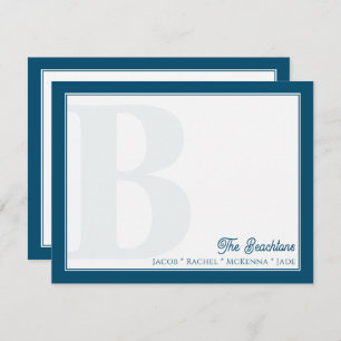 Bold Monogram Navy Blue Family Stationery Card