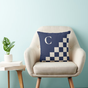 Bold Monogram Navy Cream Geometric Pattern Cushion