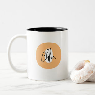 Bold Monogram Orange Lowercase Initial Script Name Two-Tone Coffee Mug