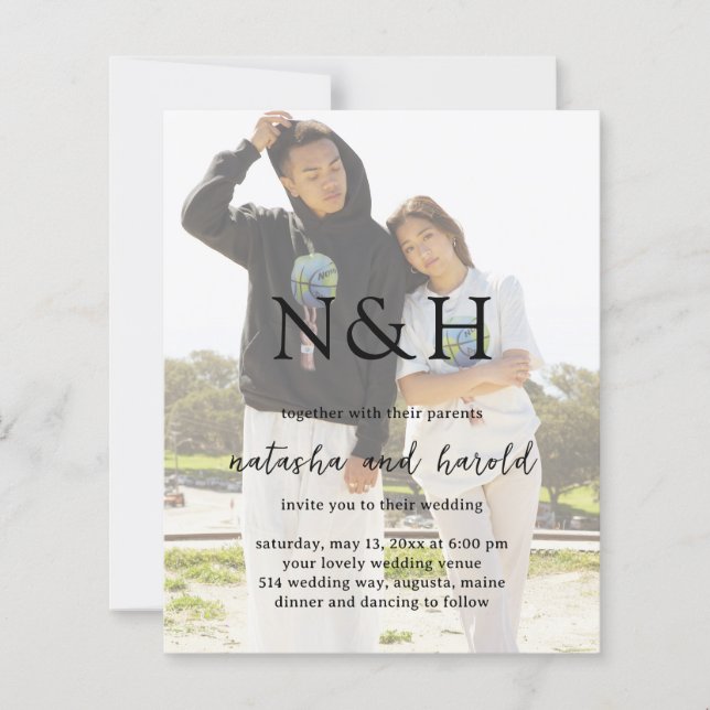 Bold Monogram Photo Modern Budget Wedding Invite (Front)