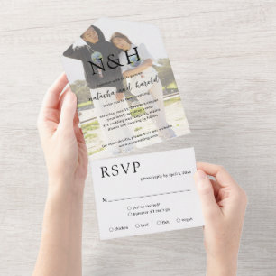 Bold Monogram Photo Modern Wedding All In One Invitation