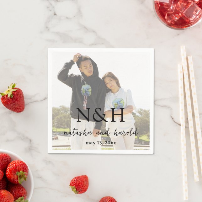 Bold Monogram Photo Modern Wedding Napkin (Insitu)