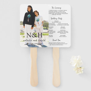 Bold Monogram Photo Modern Wedding Program Hand Fan