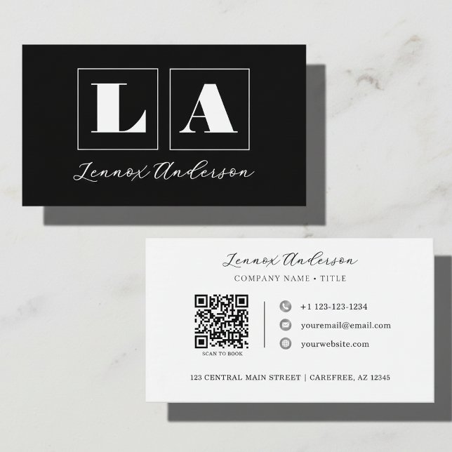 Bold Monogram QR Code Company Business Card (Creator Uploaded)