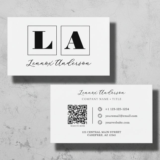 Bold Monogram QR Code Modern Business Card (Creator Uploaded)