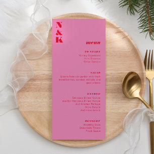 Bold Monogram Red and Pink Wedding Customisable Menu