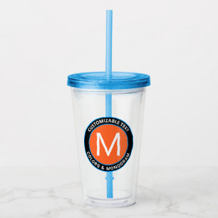 Bold Monogram & Text   Black White Orange & Blue Acrylic Tumbler
