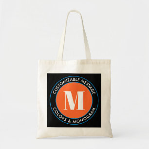 Bold Monogram & Text   Black White Orange & Blue Tote Bag