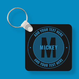 Bold Monogram & Text Blue & Black Key Ring