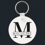 Bold Monogram with Name | White Key Ring<br><div class="desc">A unique yet minimal monogram button keychain with your unique monogram letter and name.</div>