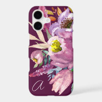 Bold Monogrammed Purple Wine Garden Floral 