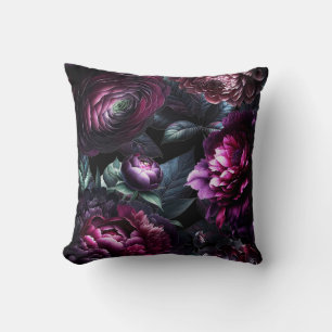 Bold Moody Flowers Black Enchanted Floral Garden Cushion