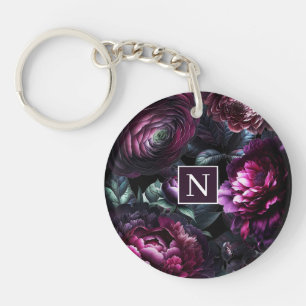 Bold Moody Flowers Black Enchanted Floral Garden Key Ring