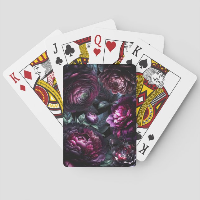 Bold Moody Flowers Black Enchanted Floral Garden Playing Cards (Back)