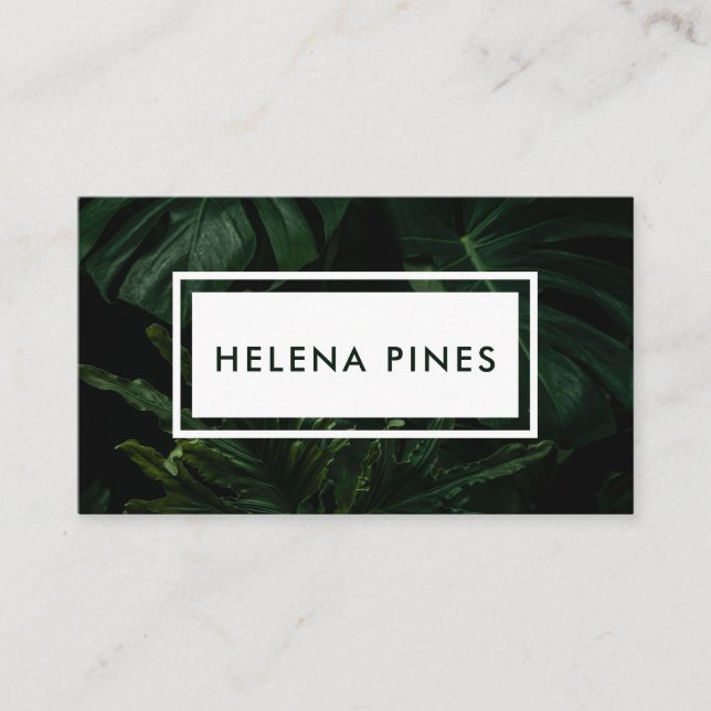 Bold moody Monstera leaves tropical greens Busines Business Card (Front)