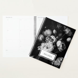 Bold Moody Painterly Flowers Black and White Planner