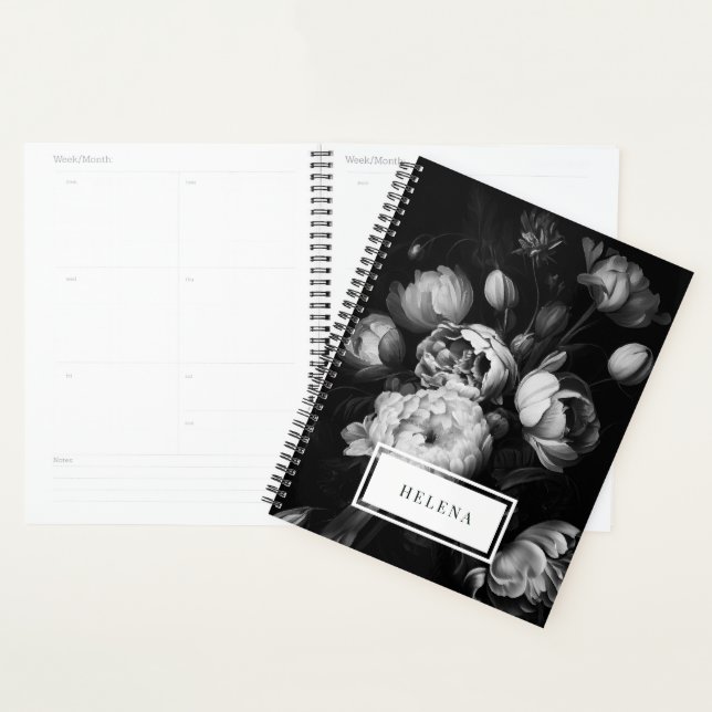 Bold Moody Painterly Flowers Black and White Planner (Display)