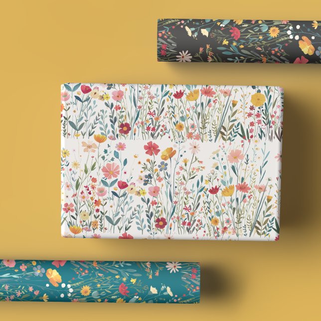 Bold Moody Romantic Colourful Wildflower Garden Wrapping Paper Sheet (Creator Uploaded)