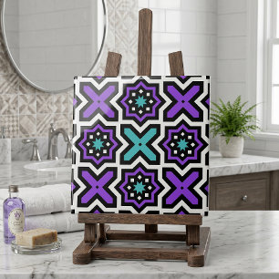Bold Moroccan Geometric Purple Teal Mosaic Pattern Ceramic Tile