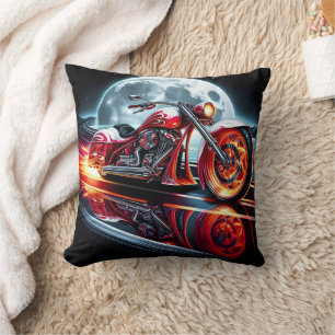 Bold motorcycle racing under a full moon cushion