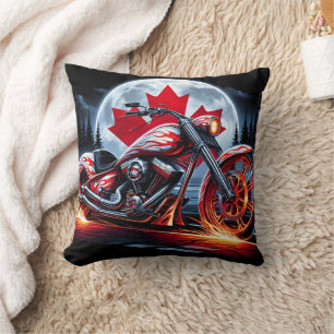 Bold motorcycle riding under a Canadian night sk Cushion