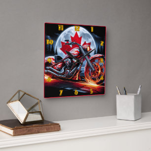 Bold motorcycle riding under a Canadian night sk Square Wall Clock