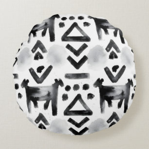 Bold Mud Cloth – Black & White Pattern Round Cushion