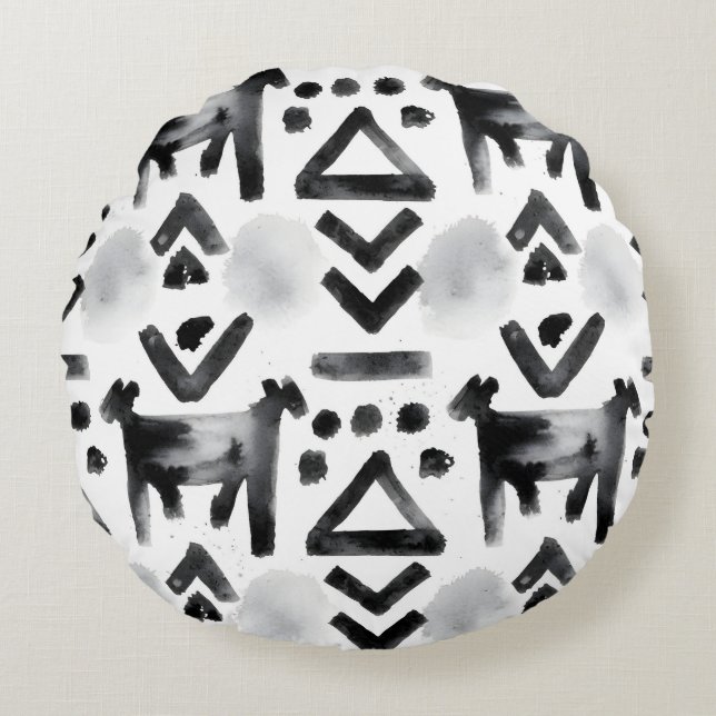 Bold Mud Cloth – Black & White Pattern Round Cushion (Front)