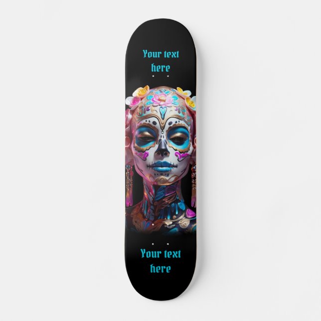 Bold Multicolored Sugar Skull  Skateboard (Front)