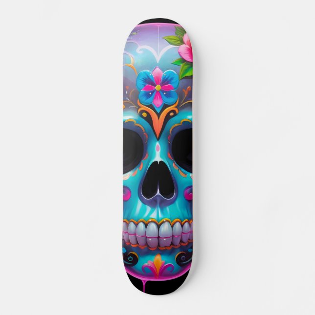 Bold Multicolored Sugar Skull  Skateboard (Front)
