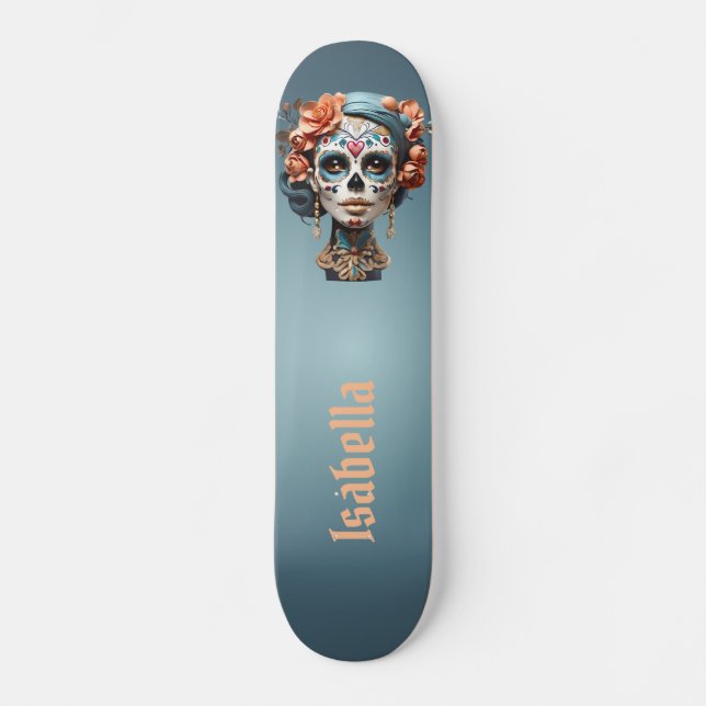 Bold Multicolored Sugar Skull  Skateboard (Front)