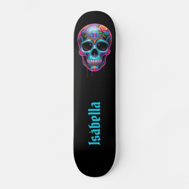 Bold Multicolored Sugar Skull  Skateboard (Front)