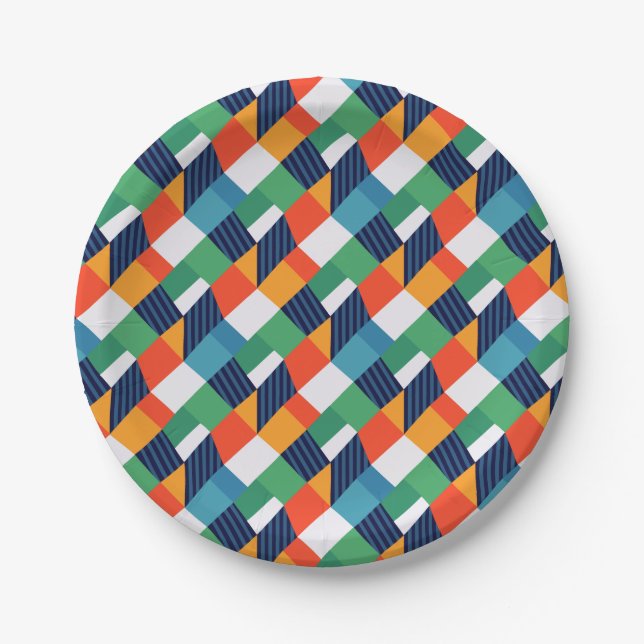 Bold Multicolour Geometric Abstract Paper Plate (Front)