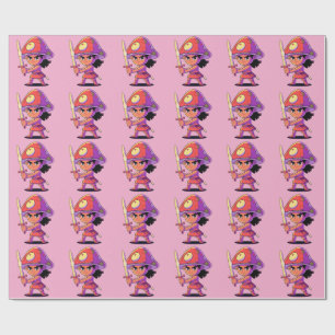 Bold Mushroom Fighter Cartoon Character Design Wrapping Paper
