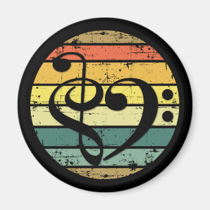 Bold Musical Heart Over Retro Sunset Color Bands Magnet