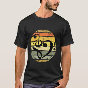 Bold Musical Heart Over Retro Sunset Rainbow Bands T-Shirt