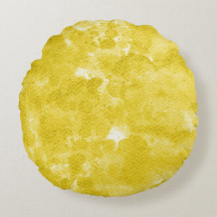 Bold Mustard Yellow Watercolor Texture Round Cushion