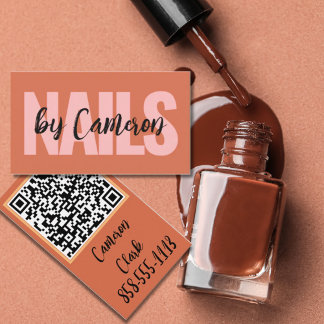 Bold Nail Artist Burnt Orange Background Script Business Card