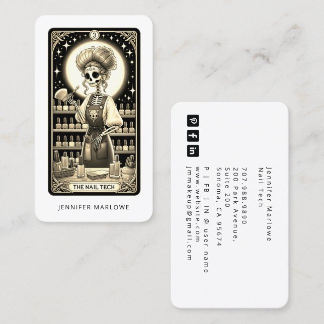Bold Nail Tech Tarot Card Black Business Card (Front/Back)